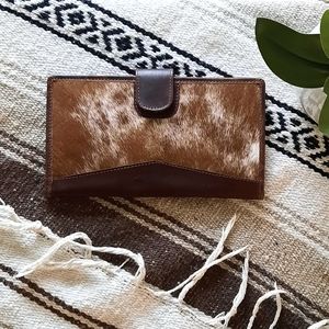 Genuine Leather and Cow Hair on Hide Oversized Clutch Wallet